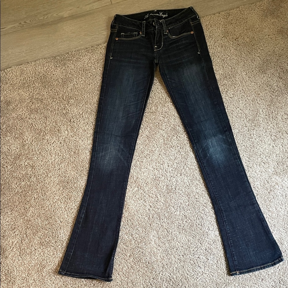 American Eagle “Skinny Kick” Stretch Boot Cut Jeans low rise size:00 LONG